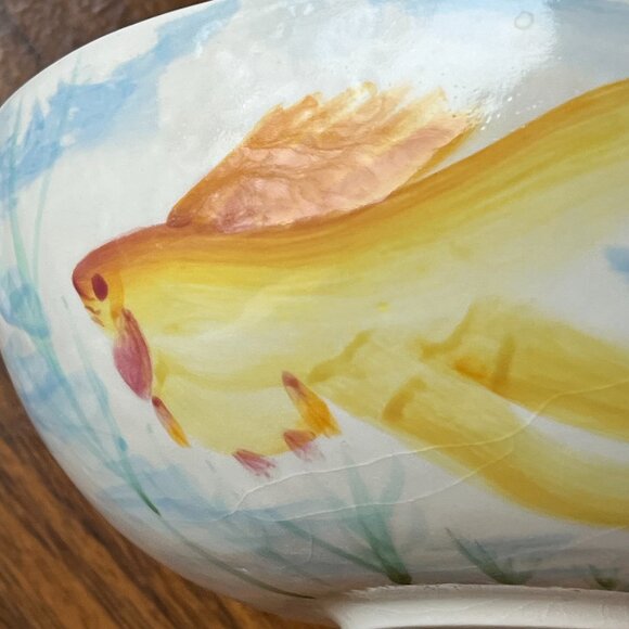 Folk-Art Style Hand-Painted Aquarium Fish Motif Bowl Art Pottery DALLAS 1978 - Picture 4 of 14